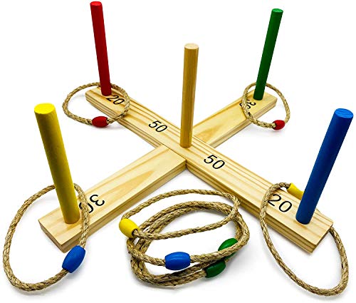 GICO Qualitäts Ringwurfspiel aus Holz für Kinder und Erwachsene mit 8 Ringen - Der Garten Spielspaß für die ganze Familie - 3264 von GICO
