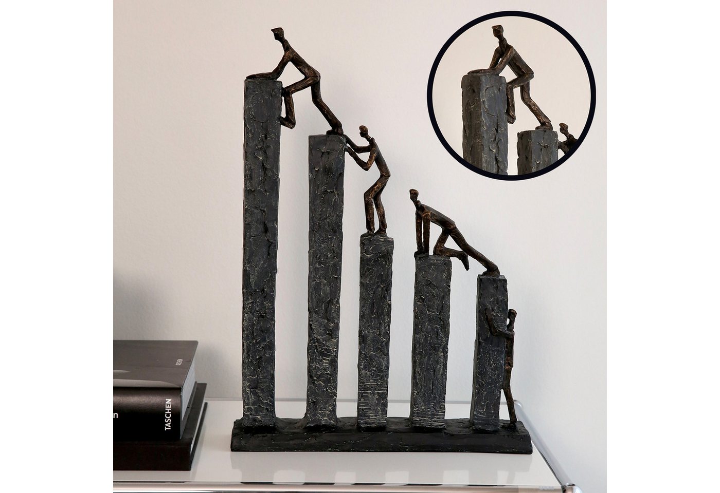 GILDE Dekofigur GILDE Skulptur Raise - bronze-grau - H. 43cm x B. 31cm, auf grauer Basis von GILDE