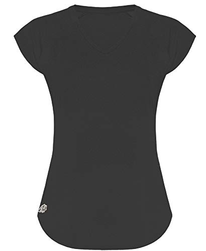 GO HEAVY Damen Fitness Funktions Sport T-Shirt Laufshirt Kurzarm Schnelltrocknend Yoga Sportoberteil | Dunkelgrau S von GO HEAVY