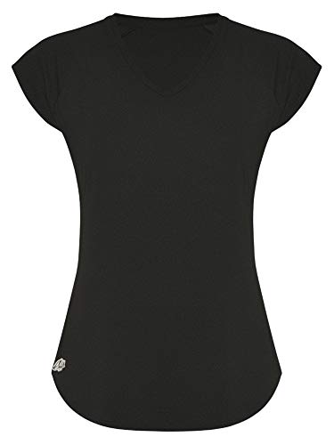 GO HEAVY Damen Fitness Funktions Sport T-Shirt Laufshirt Kurzarm Schnelltrocknend Yoga Sportoberteil | Schwarz XL von GO HEAVY