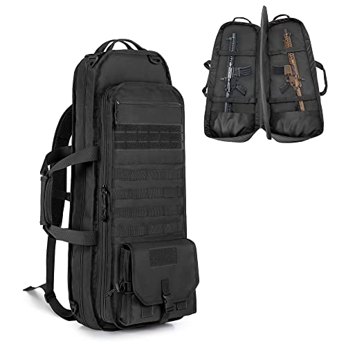 GOBUROS Tactical Rifle Bag Rucksack für 71CM Gewehre, weicher Gewehrkoffer mit 3 Magazinhaltern, gepolsterten Schultergurten, abschließbarem Reißverschluss und Molle-System für Jagd und Schießen von GOBUROS