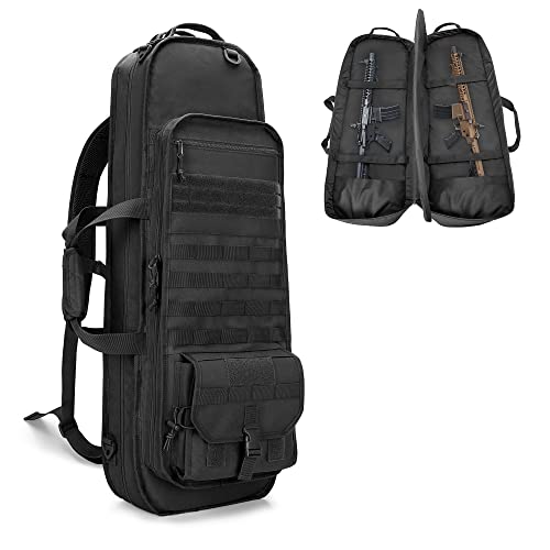 GOBUROS Tactical Rifle Bag Rucksack für 81CM Gewehre, weicher Gewehrkoffer mit 3 Magazinhaltern, gepolsterten Schultergurten, abschließbarem Reißverschluss und Molle-System für Jagd und Schießen von GOBUROS