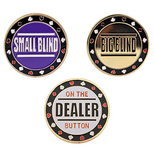 GOGO Poker Button Set 3 Metal Chip 1x Big Blind 1x Small Blind und 1x Dealer Button von GOGO