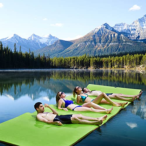 GOPLUS 350 × 183cm Wasserhängematte, Aufrollbare Schwimmmatte für 4-6 Personen, Schwimmende Wassermatte aus XPE-Schaum für Meer, Pool & See, bis 400kg Belastbar (Grün) von GOPLUS