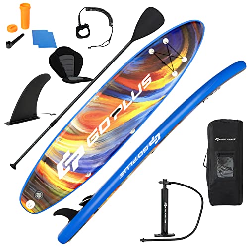 GOPLUS Stand Up SUP Board Set, Aufblasbare Paddle Board mit faltbarem Paddle und Rucksack, Belastbar bis 120 kg, mit komplettem Zubehör (320x76x15cm, Blau) von GOPLUS