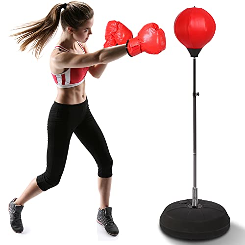Erwachsene Boxtraining Set, Punchingball Boxstand Punching Stand Fitness Ball Trainer Speed-Ball für Erwachsene Teenager, Höhe verstellbar 125-140 cm von GOTOTOP