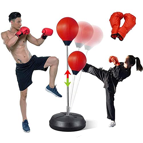 Standboxball Freistehend, PunchigBall Boxsack 120-150 cm höhenverstellbare Ball Boxset Trainer Standboxsack für Erwachsene von GOTOTOP