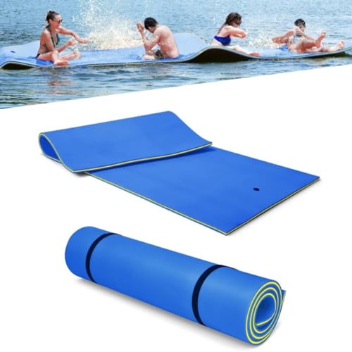 GYMAX 366 x 183 cm Schwimmende Wassermatte für 4-6 Personen Wasser Hängematte aus XPE-Schaum Aufrollbare Schwimmmatte bis 400 kg Belastbar für Schwimmbecken Strand See (Blau) von GYMAX