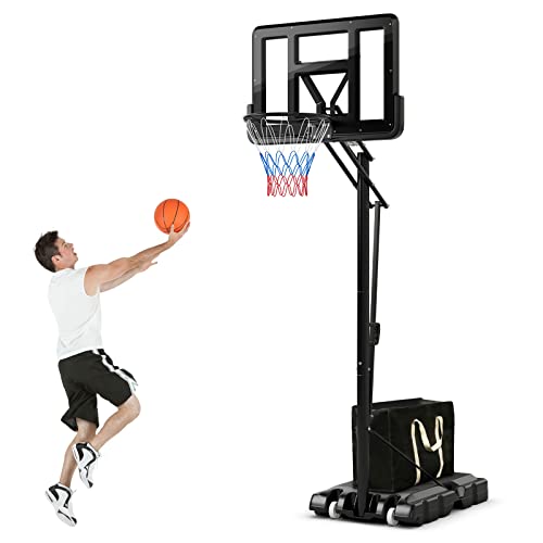 GYMAX Basketballständer 245-305 cm höhenverstellbar, tragbarer Basketballkorb mit Ständer, Mobile Basketballanlage mit Rollen von GYMAX