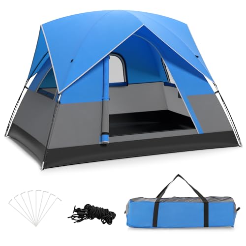 GYMAX Campingzelt für 2-3 Personen, wasserdichtes & winddichtes Familienkuppelzelt mit abnehmbarem Regenschutz, Bodenmatte & Tragetasche, tragbares Zelt mit 4 Netzfenstern, zum Wandern & Campen von GYMAX