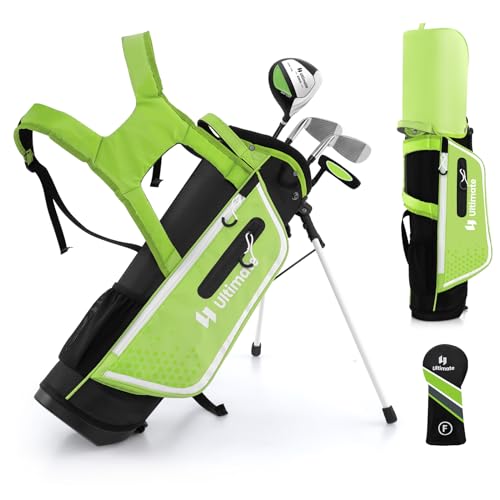 GYMAX Komplettes Golfschläger Set, Komplettsatz mit Golftasche & Regenhaube, inkl. 3er Fairway, 7er-Eisen, S-Eisen & Putter, Golf Set für Kinder 5–7 Jahren(Grün) von GYMAX