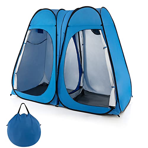 GYMAX Pop up Camping Duschzelt Umkleidezelt für 2 Personen Toilettenzelt UV-Schutz 50+ mit Tragtasche Outdoor Mobile Toilette Umkleidekabine Duschkabine Lagerzelt Tragbar 228 x 113 x 190 cm (Blau) von GYMAX