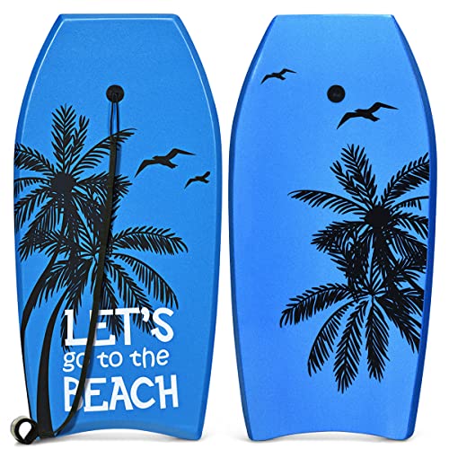 GYMAX Surfbrett 105 x 51 cm, Schwimmbrett mit Zugseil, max. Belastung: 85 kg, Bodyboard Surfboard mit EPS Schaumstoff-Kern, für Kinder & Erwachsene (Blau) von GYMAX