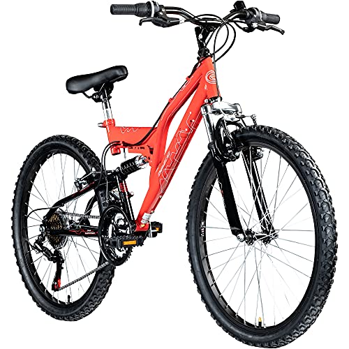 Galano FS180 24 Zoll Mountainbike Full Suspension Jugendfahrrad Fully MTB Kinder ab 8 Jahre Fahrrad (rot, 37 cm) von Galano