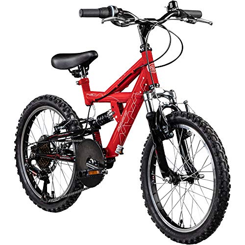 Galano Kinderfahrrad MTB 18 Zoll Fully FS180 Fahrrad Full Suspension ab 5 Jahre (rot, 28 cm) von Galano