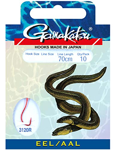 Gamakatsu Hook 3120R EEL 70cm rot - 10 gebundene Aalhaken, Hakengröße/Schnurdurchmesser:Gr. 4/0.30mm von Gamakatsu