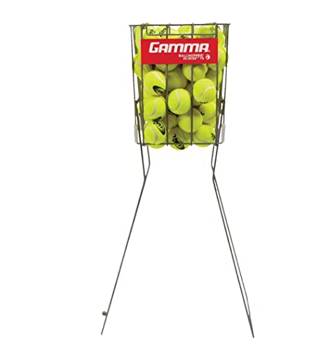 Gamma Sport-Tennisball-Hopper Hi-Rise 75, langlebig, praktisch, robuste Konstruktion für einfaches Aufnehmen, Tragen und Aufbewahren, hält 75 Tennisbälle, Silber von Gamma