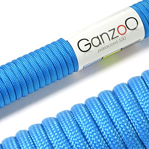 Ganzoo © Paracord 550 Seil Hell-Blau 4mm Schnur Typ 3, Nylon & Polyester, ideal für Basteln von Hundeleine Halsband Armband/Camping Survival und Outdoor 30 Meter Allzweckseil 7 Innenstränge von Ganzoo