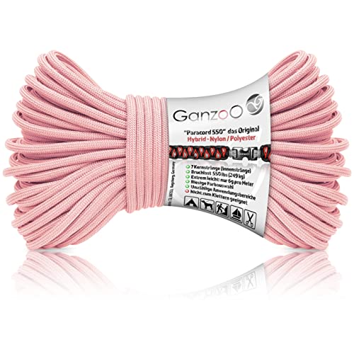 Ganzoo Paracord 550 Seil Rosa-Pink/Typ Hybrid für Armband, Leine, Halsband, Nylon/Polyester Hybrid-Seil, Neue Ausführung, 30 Meter von Ganzoo