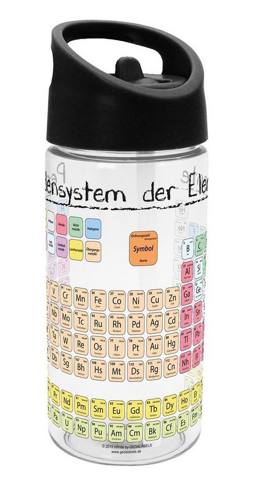 Geda Labels GmbH Trinkflasche Periodensystem, Schwarz, 450 ml, nicht spülmaschinengeeignet von Geda Labels GmbH