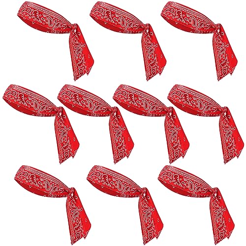 10 Stück Krawatten-Stirnbänder für Männer und Frauen, Ninja-Karate-Piraten-Stirnbänder, elastische Schweiß-Sport-Schweißbänder, Stirnbänder für Tennis, Training, Laufen, Baseball (Roter Paisley) von Geebuzz