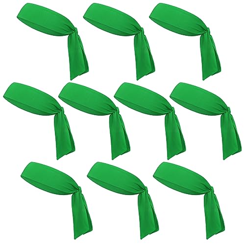 Geebuzz 10 Stück Krawatten-Stirnbänder für Männer und Frauen, Ninja-Karate-Piraten-Stirnbänder, elastische Schweiß-Sport-Schweißbänder, Stirnbänder für Tennis, Training, Laufen, Baseball (Grün) von Geebuzz