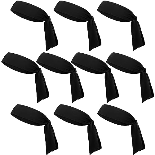 Geebuzz 10 Stück Krawatten-Stirnbänder für Männer und Frauen, Ninja-Karate-Piraten-Stirnbänder, elastische Schweiß-Sport-Schweißbänder, Stirnbänder für Tennis, Training, Laufen, Baseball (Schwarz) von Geebuzz