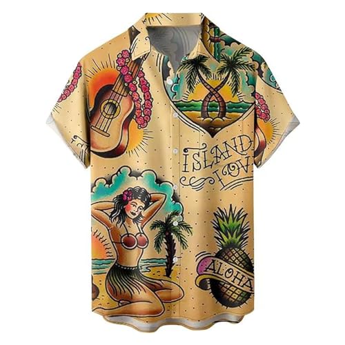 GerRit Herren Hemd Hawaiianisches Hemd Für Männer Sommer 3D Printed Holiday Kurzarm Tops-Farbe 19-XL von GerRit