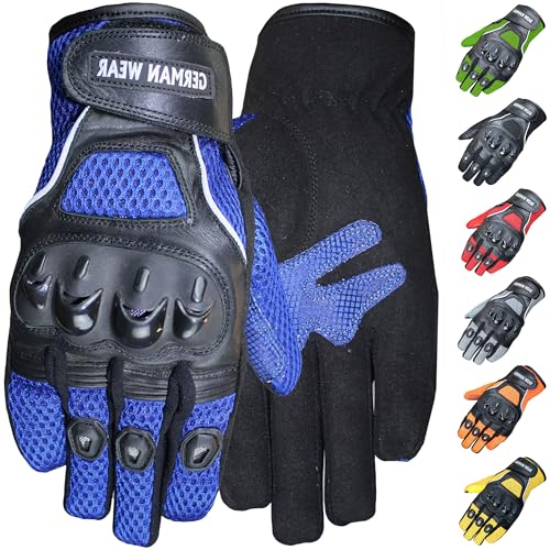 German Wear Motocross Motorradhandschuhe Biker Handschuhe Textilhandschuhe 6X Farben, Größe:9=L, Farbe:Blau von German Wear