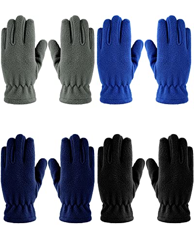 Geyoga 4 Paar Kinder Polarvlies Vollfinger Handschuhe für Erwachsene (Königsblau, Blau, Grau, Schwarz, L) von Geyoga
