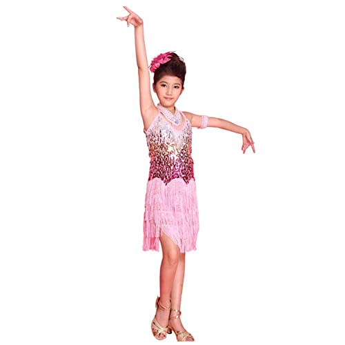 Mädchen Latin Dance Kleid Karneval Pailletten Quasten Tanzkostüm Backless Flapper Kleid für Jazz Salsa Samba Rumba Cha Cha von Glitterstar