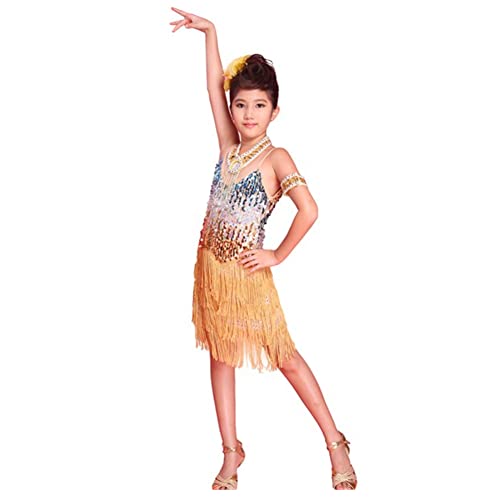 Mädchen Latin Dance Kleid Karneval Pailletten Quasten Tanzkostüm Backless Flapper Kleid für Jazz Salsa Samba Rumba Cha Cha von Glitterstar