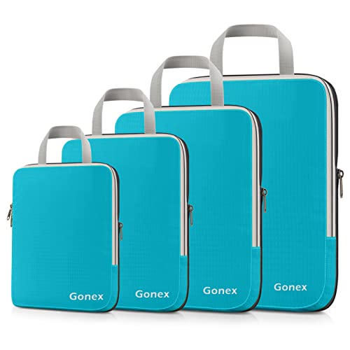 Compression Packing Cubes 3/4er Set, Gonex Kleidertaschen 4-teilig Verpackungswürfel, Kleidertaschen Set, Kofferorganizer Reise Würfel, Blau(4er) von Gonex