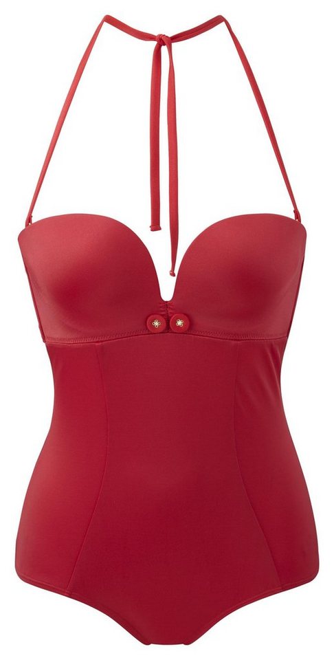 Gossard Badeanzug Swimwear Retro Button Plunge Push-Up BH Badeanzug Red 70 C (glatt) von Gossard