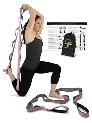 Gradient Fitness Stretch-Gurt, Multi-Loop-Gurt in Premium-Qualität, mit Neopren gepolsterte Griffe, 12 Schlaufen, 1,5" B x 8' L (Pink/Grau) von Gradient Fitness
