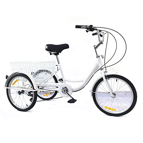 HANGKAI 20 Zoll Dreirad Für Erwachsene, 8-Gang 3 Räder Fahrrad Trike mit Einkaufskorb von HANGKAI