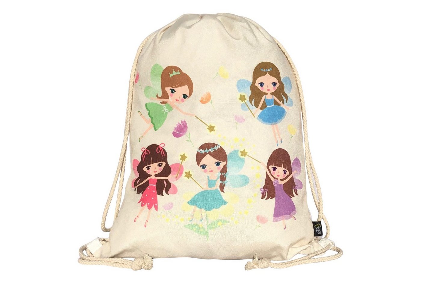 HECKBO Turnbeutel Kinder Mädchen Turnbeutel - mit magischem Fee Feen Motiv - 40x32cm - waschmaschinenfest - für Sport, Schule, Freizeit, Kindergarten, Reise, Ballett, Tanzen, Musikunterricht von HECKBO