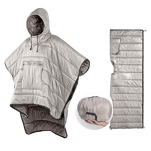 Schlafsack Umhang Winter Camping Poncho Tragbare Kapuzendecke Lazy Quilt Lounge Decke Warme Jacke für Männer Frauen von HI SUYI