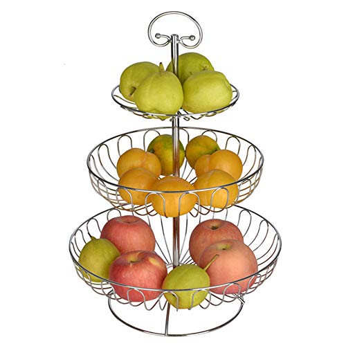 HIOD Luxus Obstkorb 3 Tier Obstschale Moderner Übergroßer Obstkorb Aus Metall für Obst und Gemüse Snacks Hochzeitssalon Abendessen,Silver von HIOD