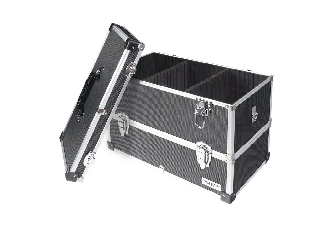 HMF Werkzeugkoffer geräumiger Utensilien Koffer mit Trennwänden, Transportkoffer, für Werkzeug, Angel Sachen und Kosmetik 44x32,5 x24 cm, schwarz von HMF