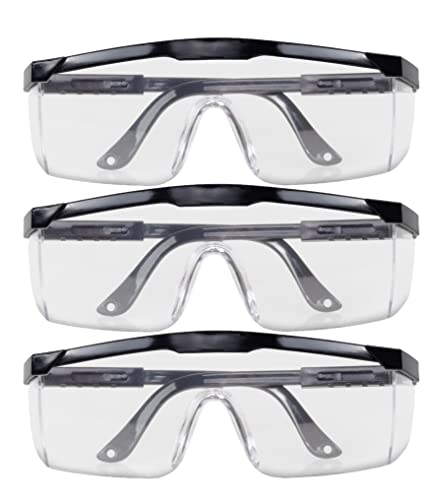HMH 3 x Schutzbrille für Brillenträger mit verstellbaren Bügeln Arbeitsschutzbrille schwarz Schutzbrillen für Labor in Universalgröße Sicherheitsbrille zertifiziert von HMH
