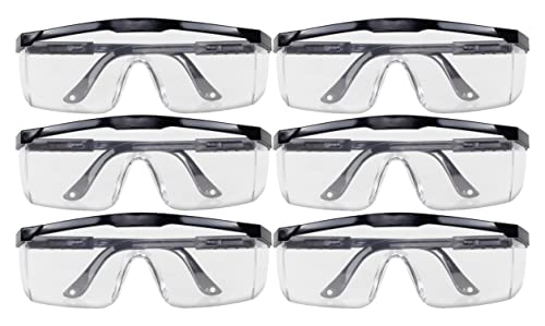 HMH 6 x Schutzbrille für Brillenträger mit verstellbaren Bügeln Arbeitsschutzbrille schwarz Schutzbrillen für Labor in Universalgröße Sicherheitsbrille zertifiziert von HMH