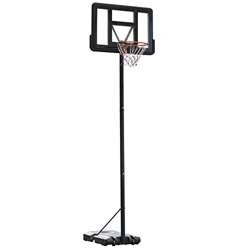 HOMCOM Basketballständer tragbar freistehend Verstellbarer Basketballständer mit Zwei beweglichen Rädern geeignet für den Außen- und Innenbereich Stahl PVC HDPE Schwarz 110 x 75 x 220-365 cm von HOMCOM