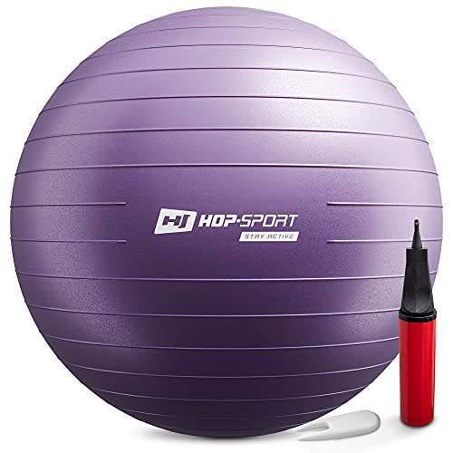 Hop-Sport Gymnastikball inkl. Ballpumpe, 35 45 55 65 75 cm, Maximalbelastbarkeit bis 100kg, Fitnessball ideal für für Yoga Pilates, Balance Übung HS-R085YB lila - 75cm von HS HOP-SPORT