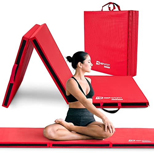 Hop-Sport Turnmatte klappbar - Bodenweichmatte für zuhause 180x60x5cm - Fitnessmatte, Gymnastikmatte mit Tragegriffen und Klettverschluss Dicke 4cm / 5cm (Rot) von HS HOP-SPORT