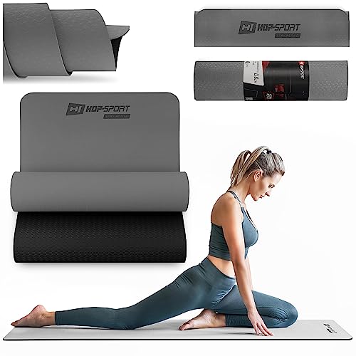 Hop-Sport Yogamatte HS-T006GM Gymnastikmatte für Pilates aus TPE ist rutschfest & faltbar Bodenmatte - 183 x 61 x 0,6 cm (grau) von HS HOP-SPORT
