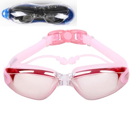 HSTWODE Optische Schwimmbrille mit Sehstärke Einteilige Schwimmbrille mit Ohrstöpsel, Dioptrien: -1,5 bis -8,0,Anti-Beschlag-UV-Schutz，Kostenlose schöne Box (Rosa, Plattiert) von HSTWODE