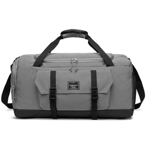 HSTWODE-Sporttasche Reisetasche 55L Groß Gym Bag Faltbar Trainingstasche Leicht Duffel Bag für Sport Fitness Reisen geeignet für Männer und Frauen (Grau) von HSTWODE