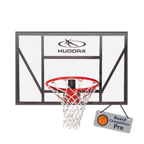 HUDORA Basketball Board Competition Pro - Basketballkorb mit federndem Dunkring zur Wandmontage für Kinder & Erwachsene - Outdoor Basketball Board mit transparenter Rückwand für den Garten von HUDORA