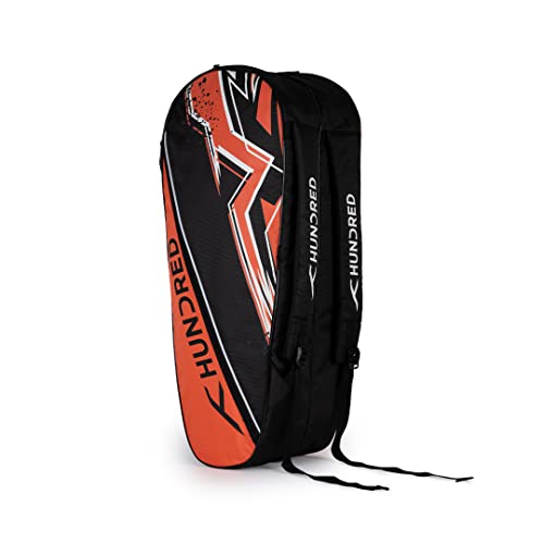 HUNDRED Bolt Badminton and Tennis Racquet Kit Bag | Material: Polyester | Multiple Compartment with Side Pouch | Easy-Carry Handle | Padded Back Straps | Front Zipper Pocket (Black, 6 in 1) von HUNDRED